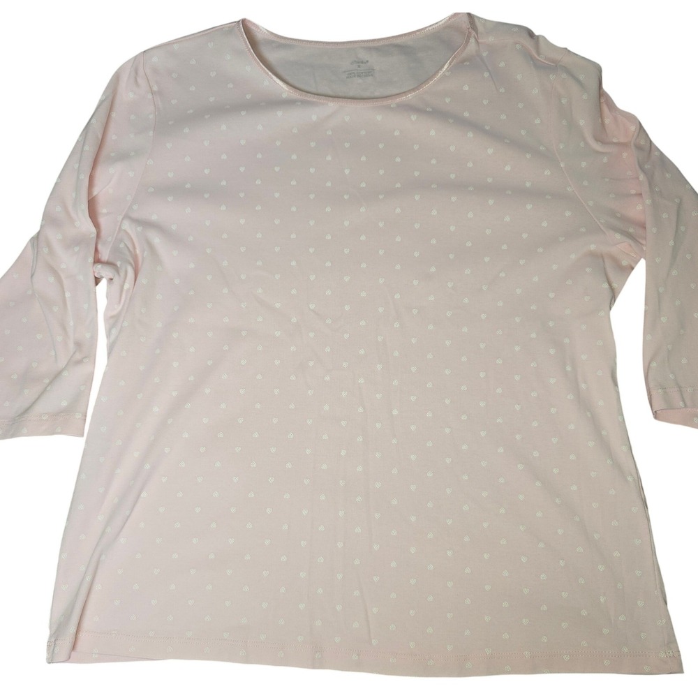 CJ Banks‎ 100% Cotton Pink White Polka Dot Top Pajamas PJs 1X (14W) 3/4 Sleeve